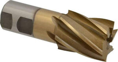 Interstate - 1-5/8", 2" LOC, 1-1/4" Shank Diam, 4-1/2" OAL, 6 Flute, High Speed Steel Square End Mill - Single End, TiN Finish, Spiral Flute, 30° Helix, Right Hand Cut, Right Hand Flute - Eagle Tool & Supply