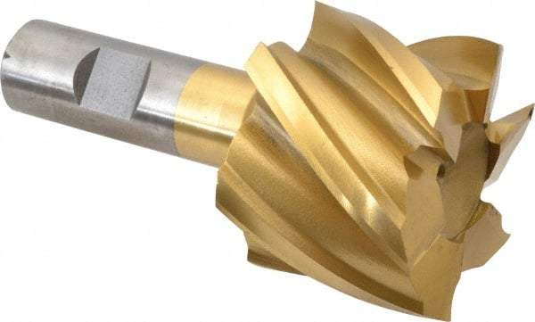 Interstate - 2", 1-1/2" LOC, 3/4" Shank Diam, 3-7/8" OAL, 6 Flute, High Speed Steel Square End Mill - Single End, TiN Finish, Spiral Flute, 30° Helix, Right Hand Cut, Right Hand Flute - Eagle Tool & Supply