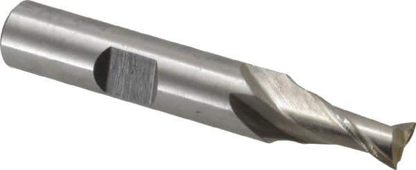 Interstate - 7mm, 9/16" LOC, 3/8" Shank Diam, 2-5/16" OAL, 2 Flute, High Speed Steel Square End Mill - Single End, Uncoated, Spiral Flute, Centercutting, Right Hand Cut, Right Hand Flute - Eagle Tool & Supply