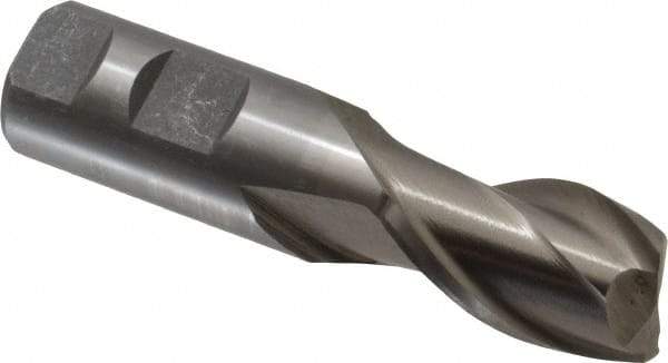 Interstate - 25mm, 1-5/8" LOC, 1" Shank Diam, 4-1/8" OAL, 2 Flute, High Speed Steel Square End Mill - Single End, Uncoated, Spiral Flute, Centercutting, Right Hand Cut, Right Hand Flute - Eagle Tool & Supply