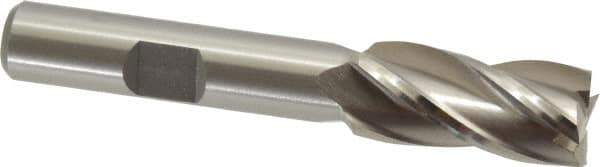 Interstate - 12mm, 1" LOC, 3/8" Shank Diam, 2-11/16" OAL, 4 Flute, High Speed Steel Square End Mill - Single End, Uncoated, Spiral Flute, Centercutting, Right Hand Cut, Right Hand Flute - Eagle Tool & Supply