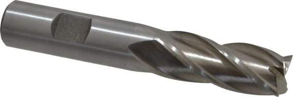 Interstate - 16mm, 1-5/8" LOC, 5/8" Shank Diam, 3-3/4" OAL, 4 Flute, High Speed Steel Square End Mill - Single End, Uncoated, Spiral Flute, Centercutting, Right Hand Cut, Right Hand Flute - Eagle Tool & Supply