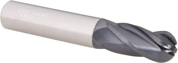 SGS - 1/2" Diam, 1" LOC, 4 Flute Solid Carbide Ball End Mill - AlTiN Finish, Single End, 3" OAL, 1/2" Shank Diam, Spiral Flute - Eagle Tool & Supply