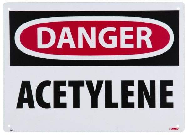 NMC - "Danger - Acetylene", 10" Long x 14" Wide, Rigid Plastic Safety Sign - Rectangle, 0.05" Thick, Use for Hazardous Materials - Eagle Tool & Supply
