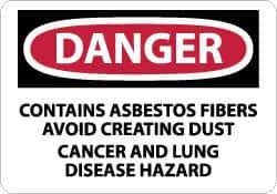 NMC - "Danger - Contains Asbestos Fibers - Avoid Creating Dust - Cancer and Lung Disease Hazard", 10" Long x 14" Wide, Pressure-Sensitive Vinyl Safety Sign - Rectangle, 0.004" Thick, Use for Hazardous Materials - Eagle Tool & Supply