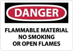 NMC - "Danger - Flammable Material - No Smoking or Open Flames", 10" Long x 14" Wide, Rigid Plastic Safety Sign - Rectangle, 0.05" Thick, Use for Accident Prevention - Eagle Tool & Supply