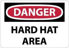 NMC - "Danger - Hard Hat Area", 10" Long x 14" Wide, Pressure-Sensitive Vinyl Safety Sign - Rectangle, 0.004" Thick, Use for Accident Prevention - Eagle Tool & Supply