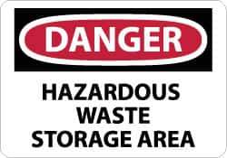NMC - "Danger - Hazardous Waste Storage Area", 10" Long x 14" Wide, Pressure-Sensitive Vinyl Safety Sign - Rectangle, 0.004" Thick, Use for Security & Admittance - Eagle Tool & Supply