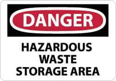 NMC - "Danger - Hazardous Waste Storage Area", 10" Long x 14" Wide, Pressure-Sensitive Vinyl Safety Sign - Rectangle, 0.004" Thick, Use for Security & Admittance - Eagle Tool & Supply