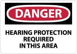 NMC - "Danger - Hearing Protection Required in This Area", 10" Long x 14" Wide, Pressure-Sensitive Vinyl Safety Sign - Rectangle, 0.004" Thick, Use for Accident Prevention - Eagle Tool & Supply