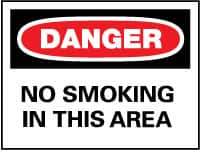 NMC - "Danger - No Smoking in This Area", 10" Long x 14" Wide, Pressure-Sensitive Vinyl Safety Sign - Rectangle, 0.004" Thick, Use for Accident Prevention - Eagle Tool & Supply