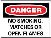 NMC - "Danger - No Smoking, Matches or Open Flames", 10" Long x 14" Wide, Aluminum Safety Sign - Rectangle, 0.04" Thick, Use for Accident Prevention - Eagle Tool & Supply