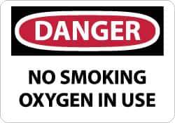 NMC - "Danger - No Smoking - Oxygen in Use", 10" Long x 14" Wide, Pressure-Sensitive Vinyl Safety Sign - Rectangle, 0.004" Thick, Use for Accident Prevention - Eagle Tool & Supply