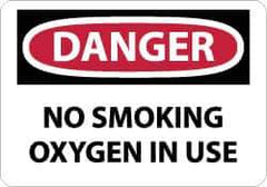 NMC - "Danger - No Smoking - Oxygen in Use", 10" Long x 14" Wide, Pressure-Sensitive Vinyl Safety Sign - Rectangle, 0.004" Thick, Use for Accident Prevention - Eagle Tool & Supply