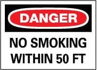 NMC - "Danger - No Smoking Within 50 Feet", 10" Long x 14" Wide, Fiberglass Safety Sign - Rectangle, 0.095" Thick, Use for Accident Prevention - Eagle Tool & Supply