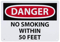 NMC - "Danger - No Smoking Within 50 Feet", 10" Long x 14" Wide, Aluminum Safety Sign - Rectangle, 0.04" Thick, Use for Accident Prevention - Eagle Tool & Supply