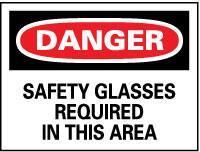 NMC - "Danger - Safety Glasses Required in This Area", 10" Long x 14" Wide, Aluminum Safety Sign - Rectangle, 0.04" Thick, Use for Accident Prevention - Eagle Tool & Supply