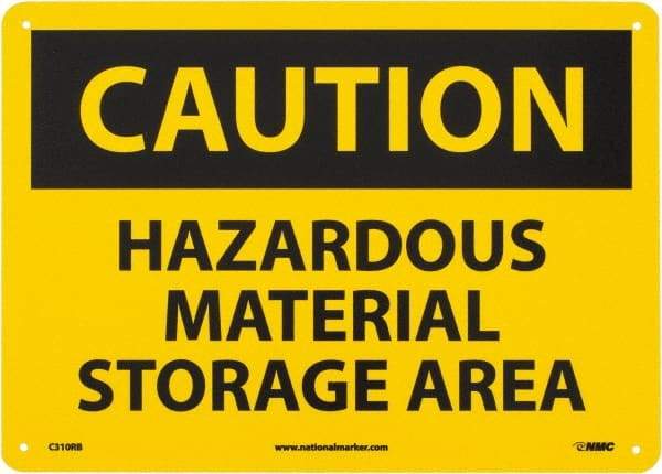 NMC - "Caution - Hazardous Material Storage Area", 10" Long x 14" Wide, Rigid Plastic Safety Sign - Rectangle, 0.05" Thick, Use for Hazardous Materials - Eagle Tool & Supply