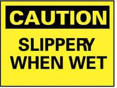 NMC - "Caution - Slippery When Wet", 10" Long x 14" Wide, Pressure-Sensitive Vinyl Safety Sign - Rectangle, 0.004" Thick, Use for Accident Prevention - Eagle Tool & Supply