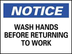 NMC - "Notice - Wash Hands Before Returning to Work", 10" Long x 14" Wide, Aluminum Safety Sign - Rectangle, 0.04" Thick, Use for Restroom, Janitorial & Housekeeping - Eagle Tool & Supply