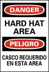 NMC - "Danger - Hard Hat Area", 20" Long x 14" Wide, Pressure-Sensitive Vinyl Safety Sign - Rectangle, 0.004" Thick, Use for Accident Prevention - Eagle Tool & Supply