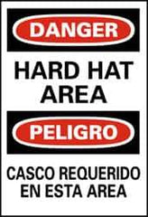 NMC - "Danger - Hard Hat Area", 20" Long x 14" Wide, Pressure-Sensitive Vinyl Safety Sign - Rectangle, 0.004" Thick, Use for Accident Prevention - Eagle Tool & Supply