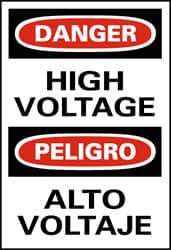 NMC - "Danger - High Voltage", 20" Long x 14" Wide, Pressure-Sensitive Vinyl Safety Sign - Rectangle, 0.004" Thick, Use for Accident Prevention - Eagle Tool & Supply