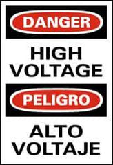 NMC - "Danger - High Voltage", 20" Long x 14" Wide, Pressure-Sensitive Vinyl Safety Sign - Rectangle, 0.004" Thick, Use for Accident Prevention - Eagle Tool & Supply