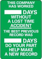 NMC - Scoreboards Scoreboard Type: Write-On Legend: This Company Has Worked ___ Days without A Lost Time Accident - The Best Previous Record Was ___ Days - Do Your Part... - Eagle Tool & Supply