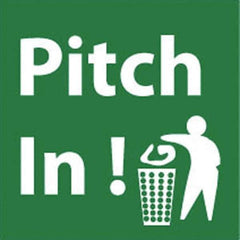 NMC - "Pitch in!", 7" Long x 7" Wide, Pressure-Sensitive Vinyl Safety Sign - Square, 0.004" Thick, Use for Restroom, Janitorial & Housekeeping - Eagle Tool & Supply