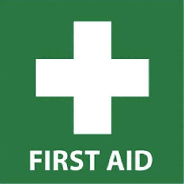 NMC - "First Aid", 7" Long x 7" Wide, Rigid Plastic Safety Sign - Square, 0.05" Thick, Use for First Aid - Eagle Tool & Supply