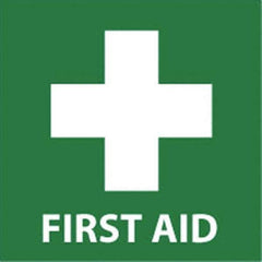 NMC - "First Aid", 7" Long x 7" Wide, Rigid Plastic Safety Sign - Square, 0.05" Thick, Use for First Aid - Eagle Tool & Supply