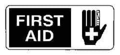 NMC - "First Aid", 7" Long x 17" Wide, Pressure-Sensitive Vinyl Safety Sign - Rectangle, 0.004" Thick, Use for First Aid - Eagle Tool & Supply