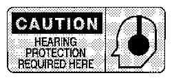 NMC - "Caution - Hearing Protection Required Here", 7" Long x 17" Wide, Rigid Plastic Safety Sign - Rectangle, 0.05" Thick, Use for Accident Prevention - Eagle Tool & Supply