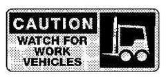 NMC - "Caution - Watch for Work Vehicles", 7" Long x 17" Wide, Pressure-Sensitive Vinyl Safety Sign - Rectangle, 0.004" Thick, Use for Accident Prevention - Eagle Tool & Supply