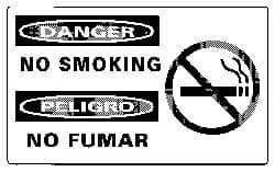 NMC - "Danger - No Smoking", 10" Long x 18" Wide, Pressure-Sensitive Vinyl Safety Sign - Rectangle, 0.004" Thick, Use for Accident Prevention - Eagle Tool & Supply