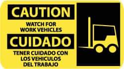 NMC - "Caution - Watch for Work Vehicles", 10" Long x 18" Wide, Rigid Plastic Safety Sign - Rectangle, 0.05" Thick, Use for Accident Prevention - Eagle Tool & Supply