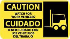 NMC - "Caution - Watch for Work Vehicles", 10" Long x 18" Wide, Rigid Plastic Safety Sign - Rectangle, 0.05" Thick, Use for Accident Prevention - Eagle Tool & Supply