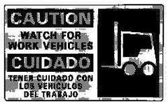 NMC - "Caution - Watch for Work Vehicles", 10" Long x 18" Wide, Pressure-Sensitive Vinyl Safety Sign - Rectangle, 0.004" Thick, Use for Accident Prevention - Eagle Tool & Supply