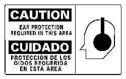 NMC - "Caution - Ear Protection Required in This Area", 10" Long x 18" Wide, Rigid Plastic Safety Sign - Rectangle, 0.05" Thick, Use for Accident Prevention - Eagle Tool & Supply