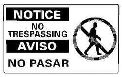 NMC - "Notice - No Trespassing", 10" Long x 18" Wide, Rigid Plastic Safety Sign - Rectangle, 0.05" Thick, Use for Security & Admittance - Eagle Tool & Supply
