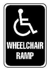 NMC - "Wheelchair Ramp", "Handicap Symbol", 12" Wide x 6" High, Aluminum ADA Signs - 0.063" Thick, Blue on White, Rectangle, Post Mount - Eagle Tool & Supply