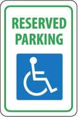 NMC - "Reserved Parking", "Handicapped Symbol", 12" Wide x 18" High, Aluminum ADA Signs - 0.04" Thick, Green & Blue on White, Rectangle, Wall Mount - Eagle Tool & Supply