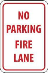 NMC - "No Parking - Fire Lane", 12" Wide x 18" High, Aluminum Fire Lane Signs - 0.063" Thick, Red on White, Rectangle, Post Mount - Eagle Tool & Supply