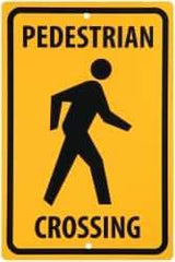NMC - "Pedestrian Crossing", 12" Wide x 18" High, Aluminum Traffic Control Signs - 0.063" Thick, Black on Yellow, Rectangle, Post Mount - Eagle Tool & Supply