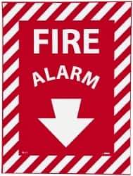 NMC - Fire Alarm, Pressure Sensitive Vinyl Fire Sign - 9" Wide x 12" High, Glow-in-the-Dark - Eagle Tool & Supply