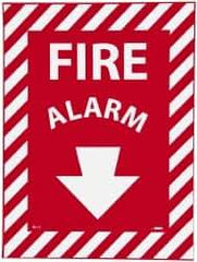 NMC - Fire Alarm, Pressure Sensitive Vinyl Fire Sign - 9" Wide x 12" High, Glow-in-the-Dark - Eagle Tool & Supply