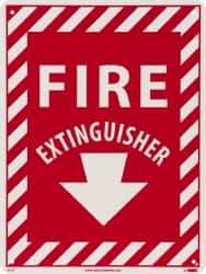 NMC - Fire Extinguisher, Rigid Plastic Fire Sign - 9" Wide x 12" High, Glow-in-the-Dark - Eagle Tool & Supply