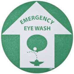 NMC - Emergency Eye Wash, Anti-Skid Pressure-Sensitive Vinyl Floor Sign - Round, Green on White, Adhesive Backed, For First Aid - Eagle Tool & Supply