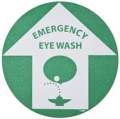 NMC - Emergency Eye Wash, Anti-Skid Pressure-Sensitive Vinyl Floor Sign - Round, Green on White, Adhesive Backed, For First Aid - Eagle Tool & Supply